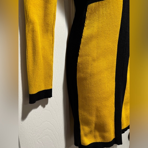 Yellow and Black Ribbed Knit Body-Con Long Sleeve Mini Dress (Size M) - Picture 5 of 13